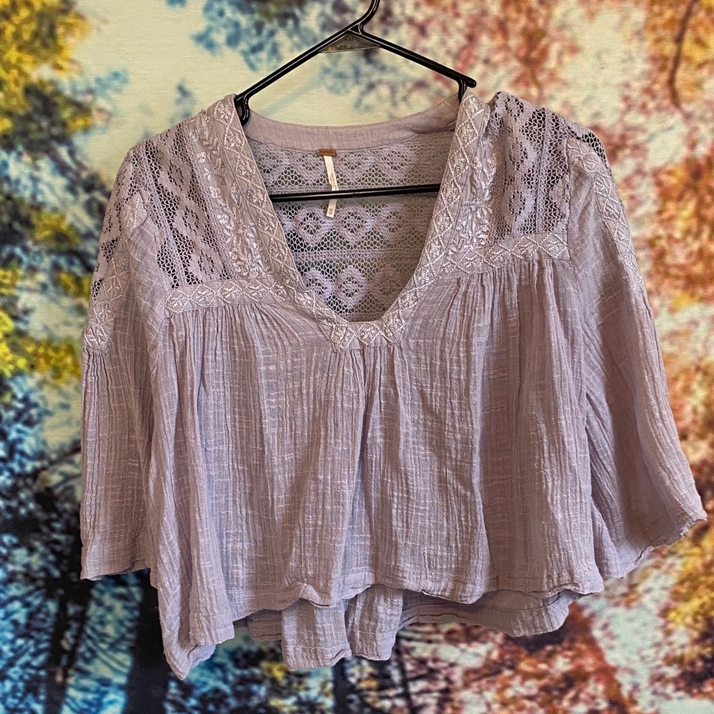 Free People oversized cropped Lilac Lace Blouse